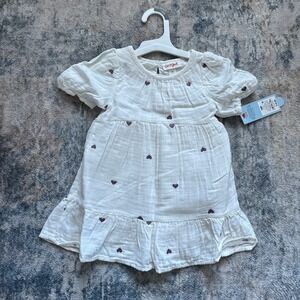 Cat and Jack‎ Girls Dress 18 Months White Gauzy Embroidered Hearts Purple NEW
